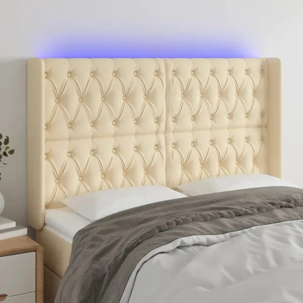 Tête de lit à LED Crème 163x16x118/128 cm Tissu