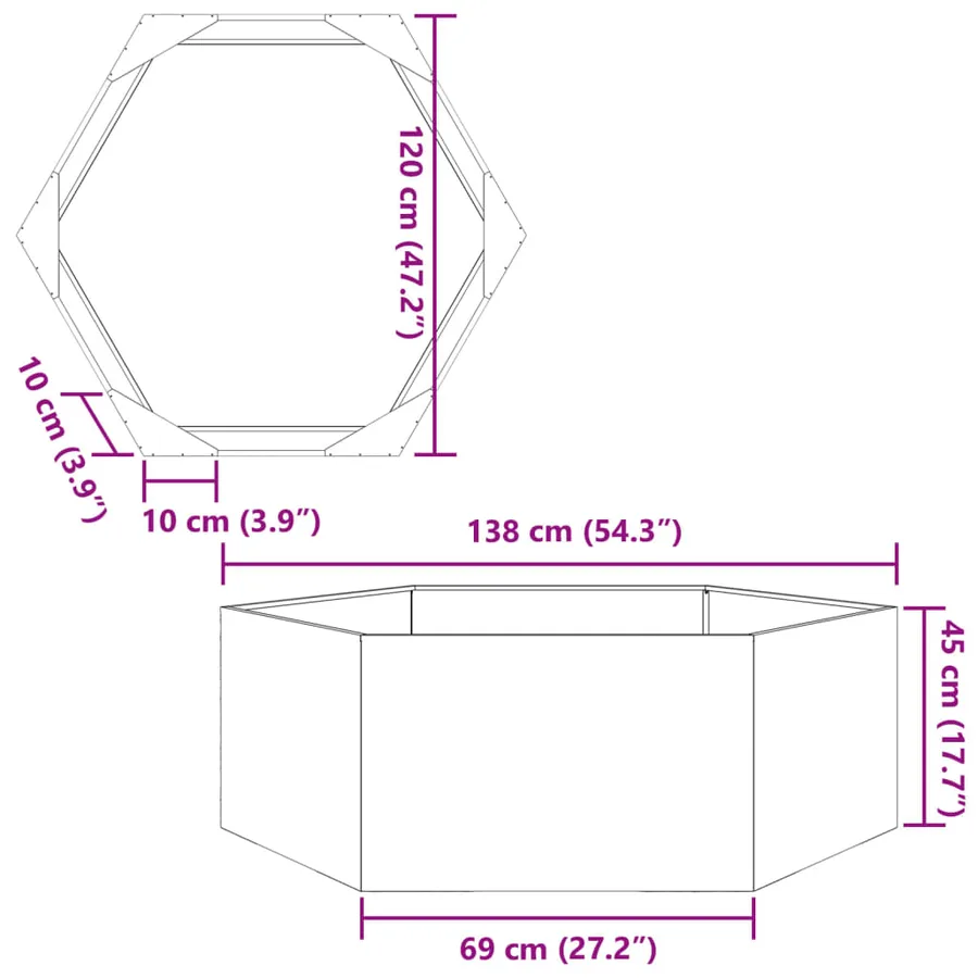 Jardinière anthracite hexagone 138x120x45 cm acier - 10