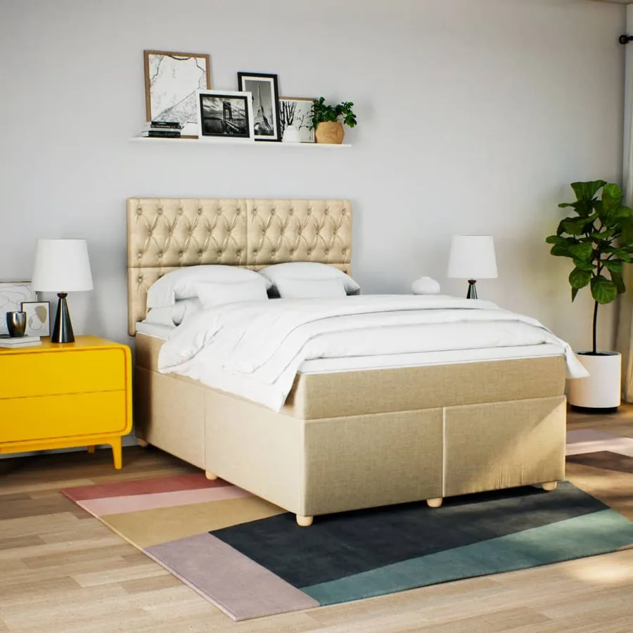 Sommier à lattes de lit avec matelas Crème 140x200 cm Tissu - 3
