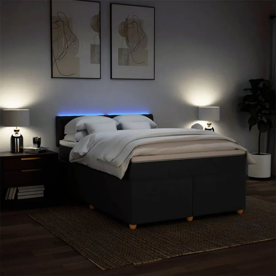 Sommier à lattes de lit avec matelas Noir 160x200 cm Tissu - 5