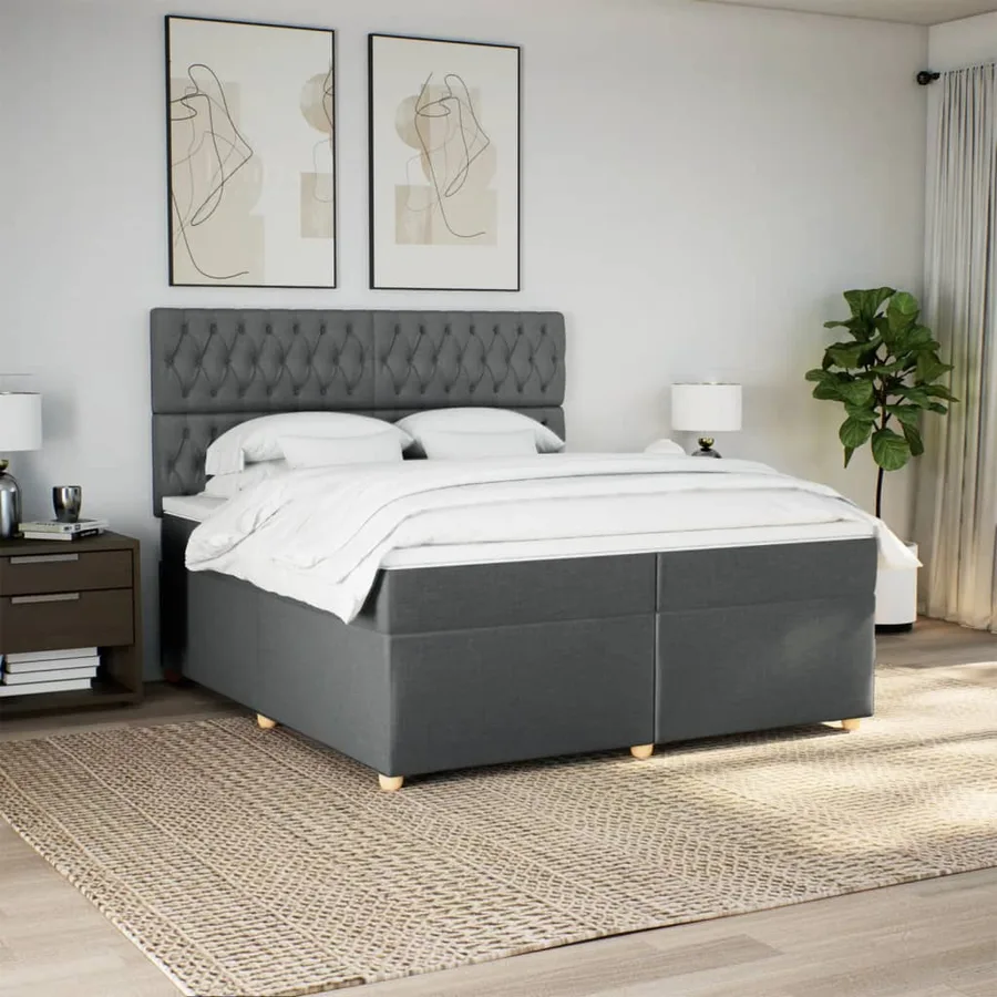 Sommier à lattes de lit avec matelas Gris foncé 200x200cm Tissu - 4