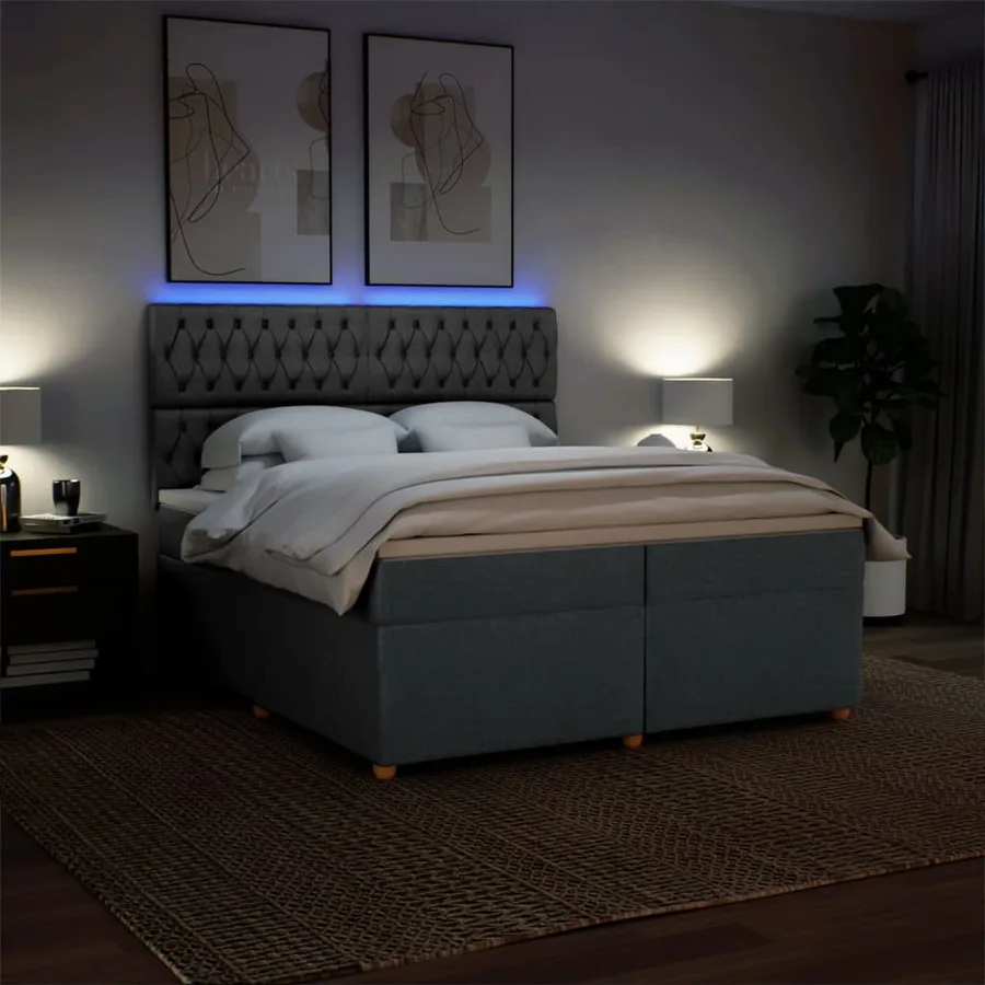 Sommier à lattes de lit avec matelas Gris foncé 200x200cm Tissu - 5