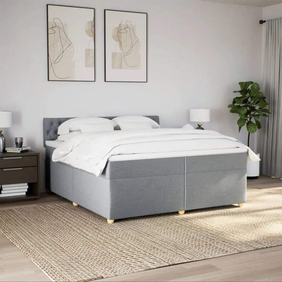 Sommier à lattes de lit avec matelas Gris clair 200x200cm Tissu - 4