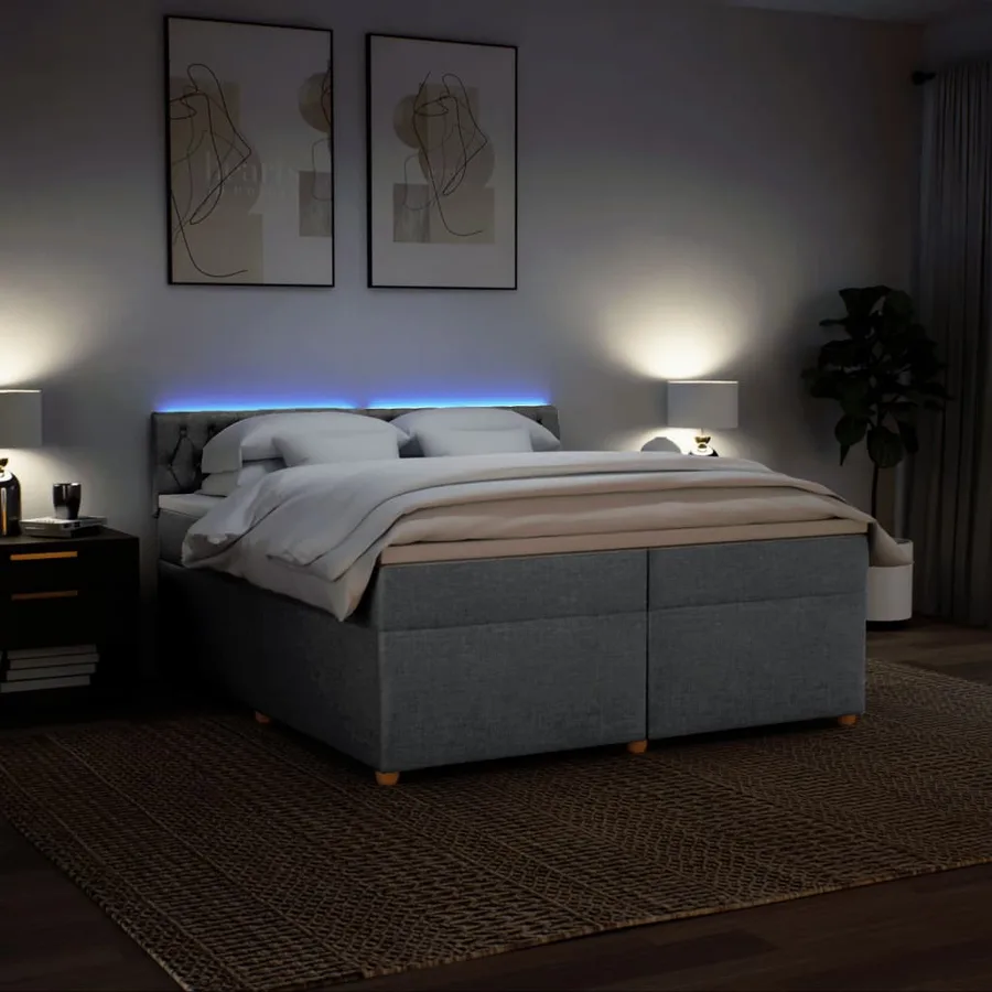 Sommier à lattes de lit avec matelas Gris clair 200x200cm Tissu - 5