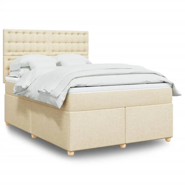 Sommier à lattes de lit avec matelas Crème 140x200 cm Tissu