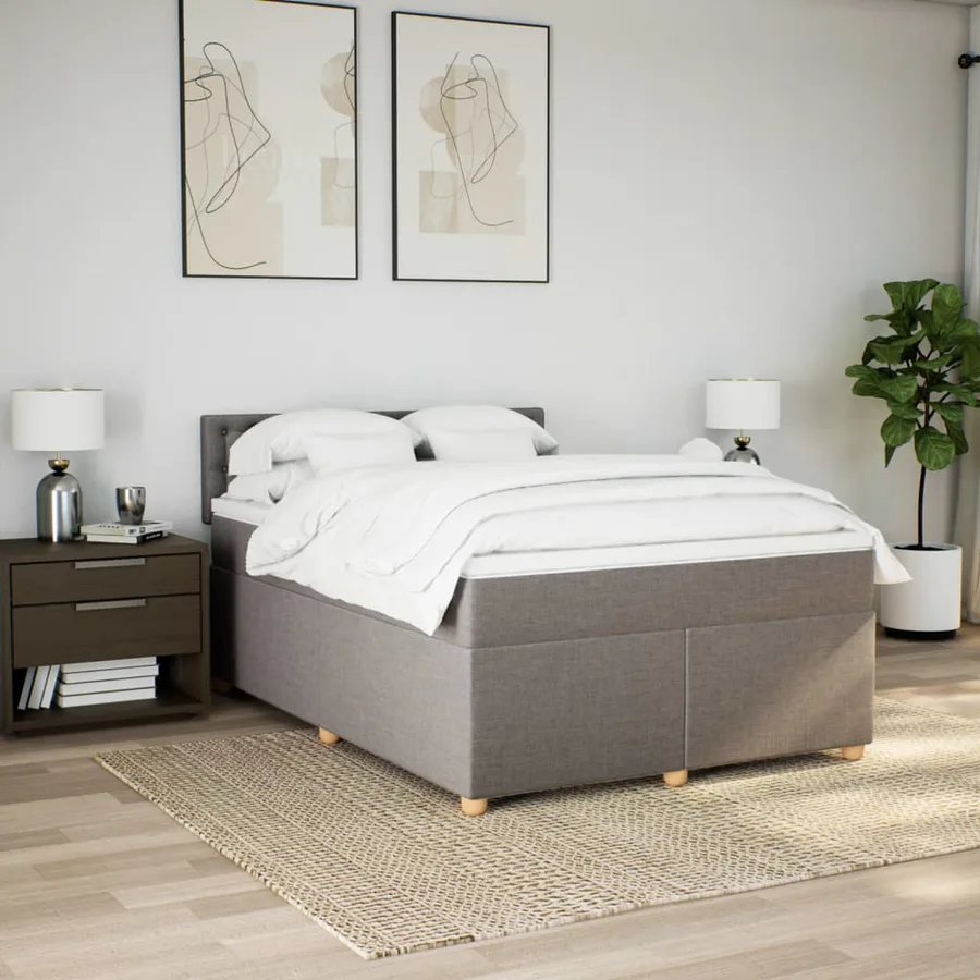 Sommier à lattes de lit avec matelas Taupe 160x200 cm Tissu - 4
