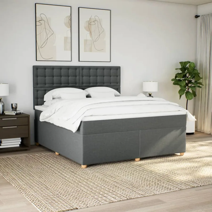 Sommier à lattes de lit avec matelas Gris foncé 180x200cm Tissu - 4