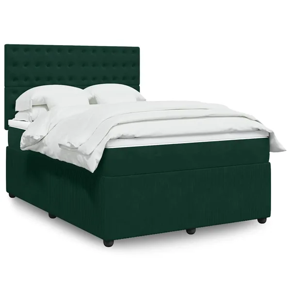 Sommier à lattes de lit et matelas Vert foncé 140x190cm Velours