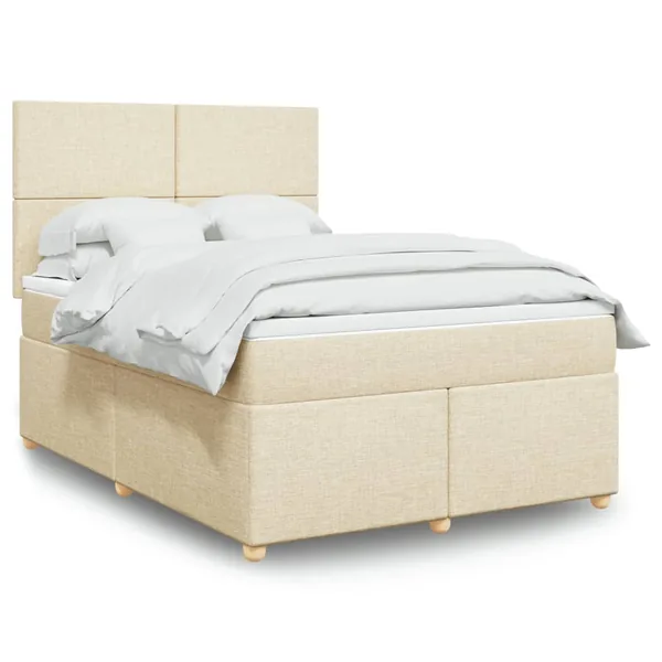 Sommier à lattes de lit avec matelas Crème 160x200 cm Tissu