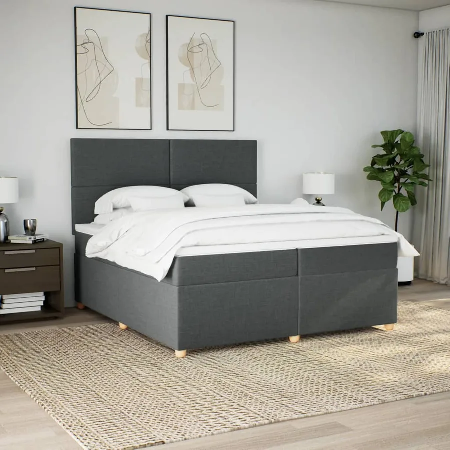 Sommier à lattes de lit avec matelas Gris foncé 200x200cm Tissu - 4
