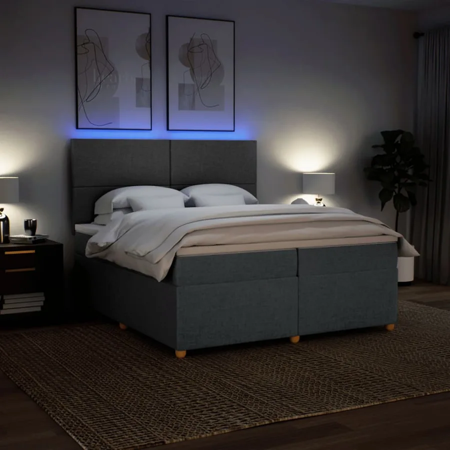 Sommier à lattes de lit avec matelas Gris foncé 200x200cm Tissu - 5