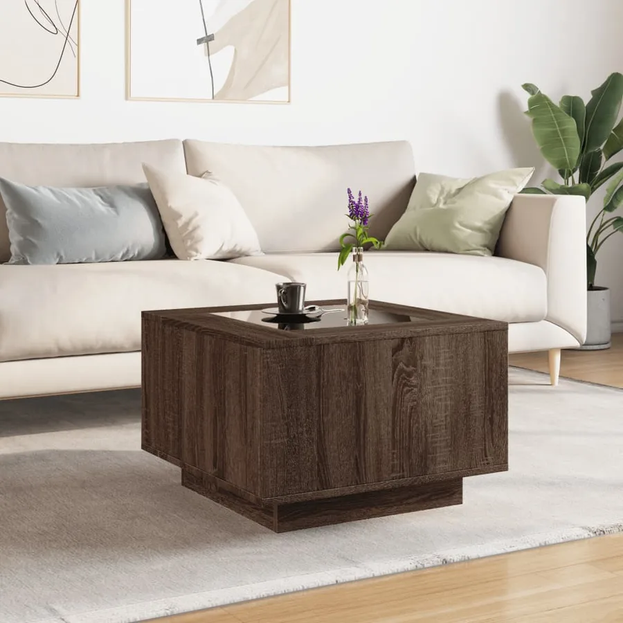 Table basse avec LED chêne marron 60x60x40 cm bois d'ingénierie - 4