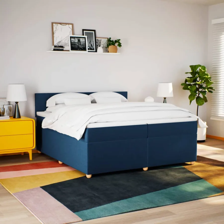 Sommier à lattes de lit avec matelas Bleu 200x200 cm Tissu - 3