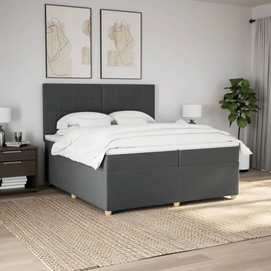 Sommier à lattes de lit avec matelas Gris foncé 200x200cm Tissu - 4