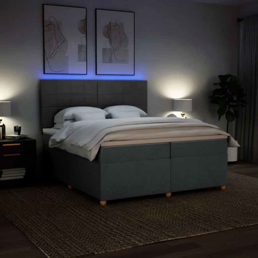 Sommier à lattes de lit avec matelas Gris foncé 200x200cm Tissu - 5
