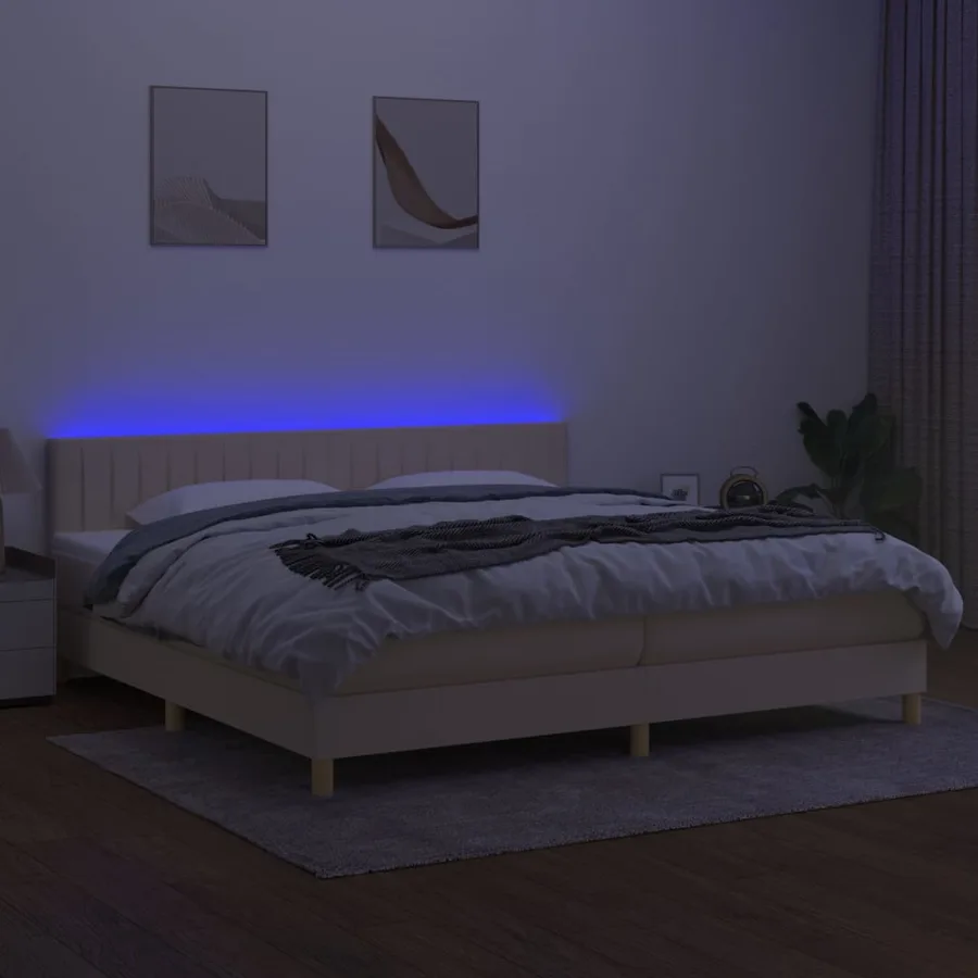 Sommier à lattes de lit et matelas et LED Crème 200x200cm Tissu - 3