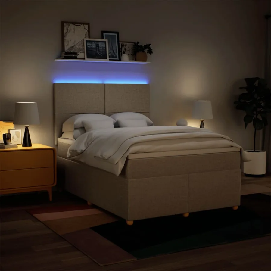 Sommier à lattes de lit avec matelas Crème 140x200 cm Tissu - 4