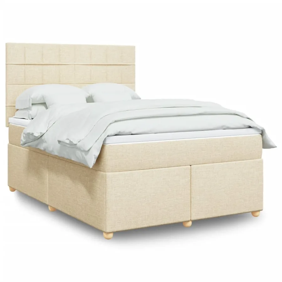 Sommier à lattes de lit avec matelas Crème 140x200 cm Tissu
