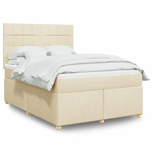 Sommier à lattes de lit avec matelas Crème 140x200 cm Tissu