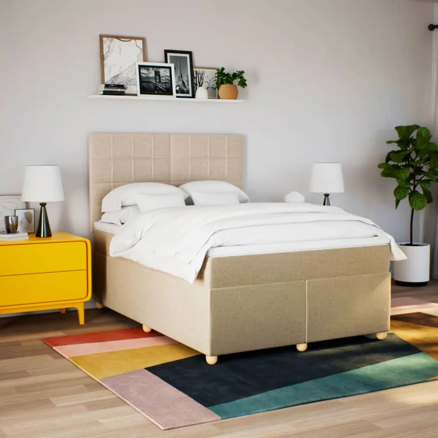 Sommier à lattes de lit avec matelas Crème 140x200 cm Tissu - 3
