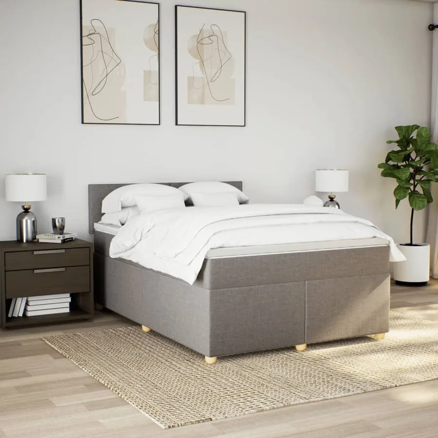 Sommier à lattes de lit avec matelas Taupe 140x200 cm Tissu - 4