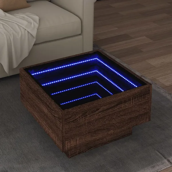 Table basse avec LED chêne marron 50x50x30 cm bois d'ingénierie