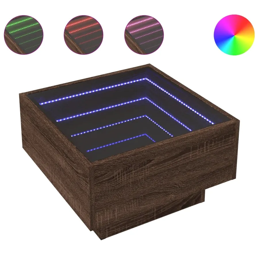 Table basse avec LED chêne marron 50x50x30 cm bois d'ingénierie - 2