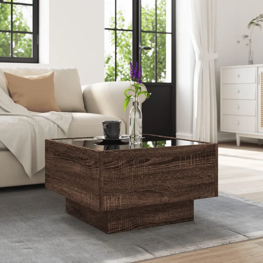 Table basse avec LED chêne marron 50x50x30 cm bois d'ingénierie - 4