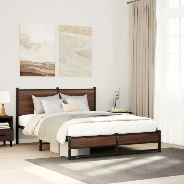 Cadre de lit en métal sans matelas chêne marron 150x200 cm