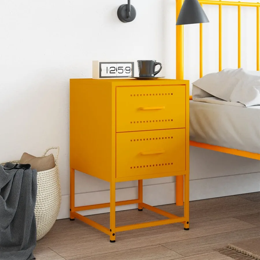 Table de chevet jaune moutarde 36x39x60,5 cm acier - 3