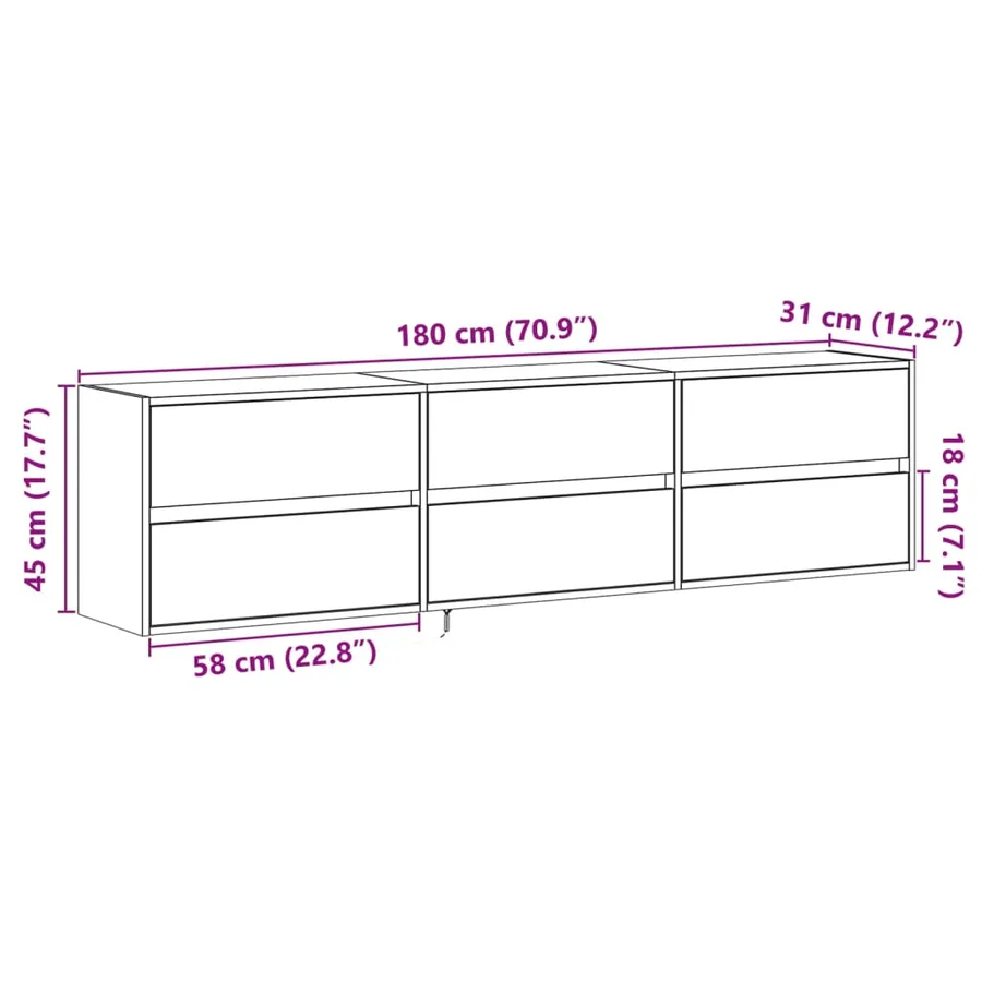 Meuble TV mural avec LED chêne sonoma 180x31x45 cm - 15