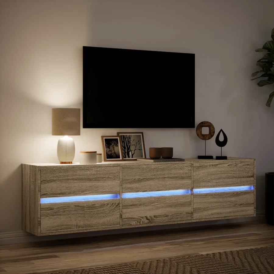 Meuble TV mural avec LED chêne sonoma 180x31x45 cm - 5