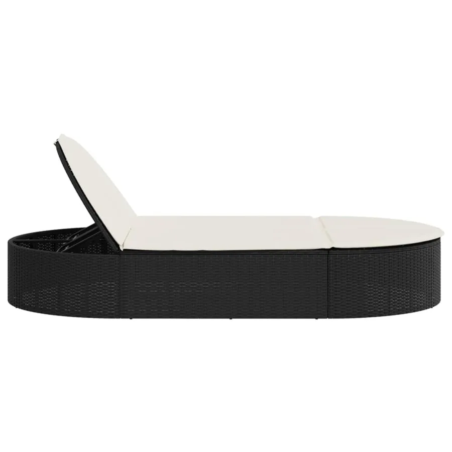 Chaise longue double avec coussins noir résine tressée - 4