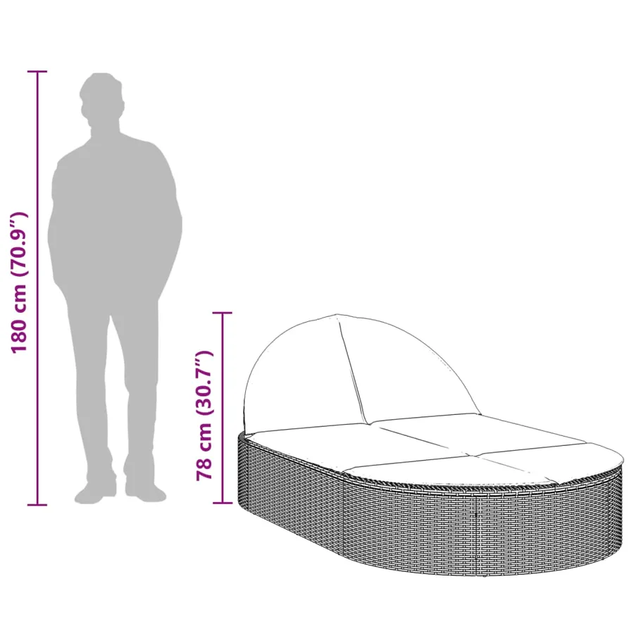 Chaise longue double avec coussins noir résine tressée - 9
