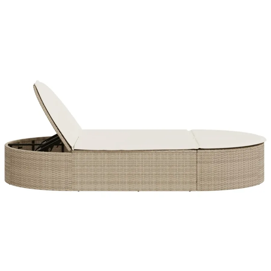 Chaise longue double avec coussins beige résine tressée - 4