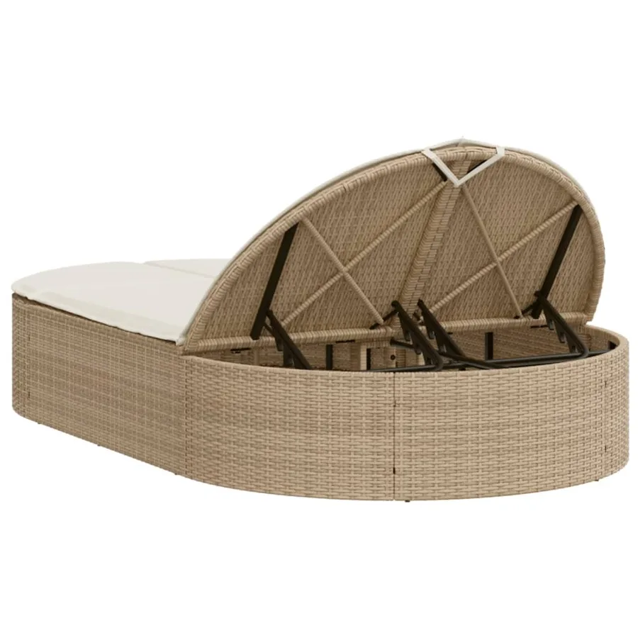 Chaise longue double avec coussins beige résine tressée - 5
