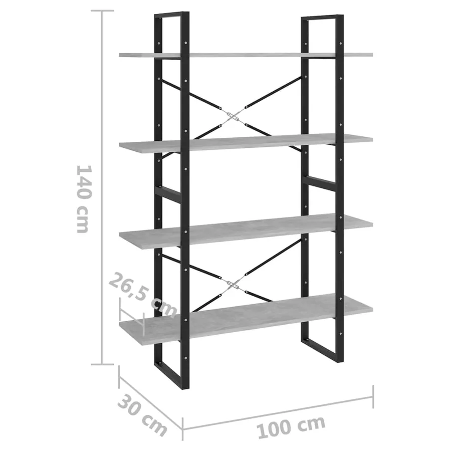 Bibliothèque à 4 niveaux gris béton bois d'ingénierie - 7