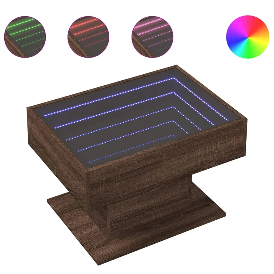 Table basse avec LED chêne marron 70x50x45 cm bois d'ingénierie - 2