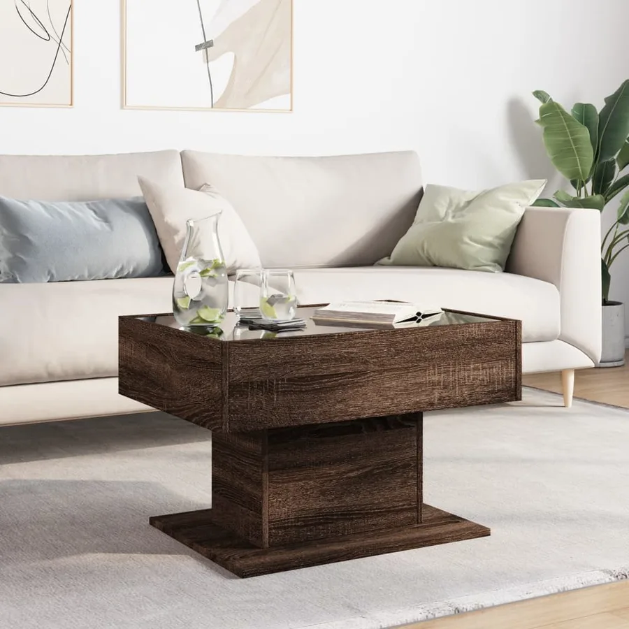 Table basse avec LED chêne marron 70x50x45 cm bois d'ingénierie - 4