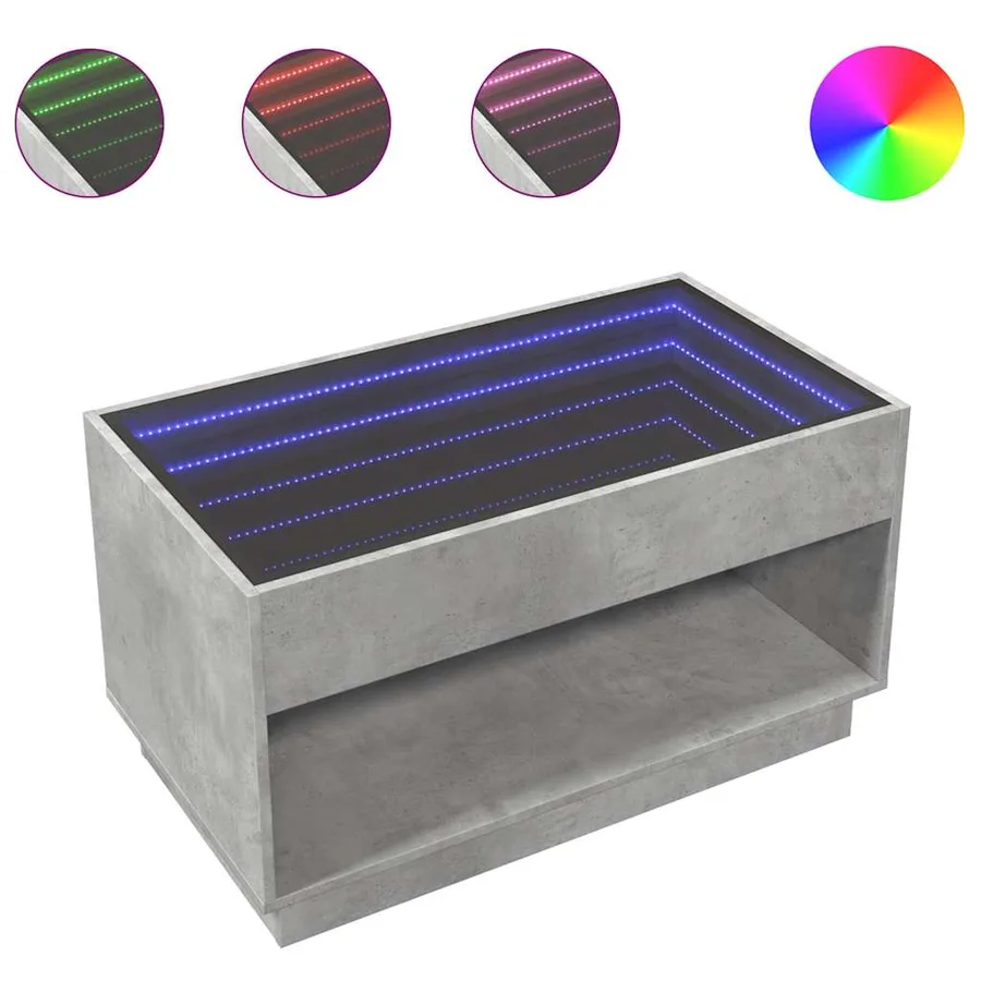 Table basse avec LED infini gris béton 90x50x50 cm - 2