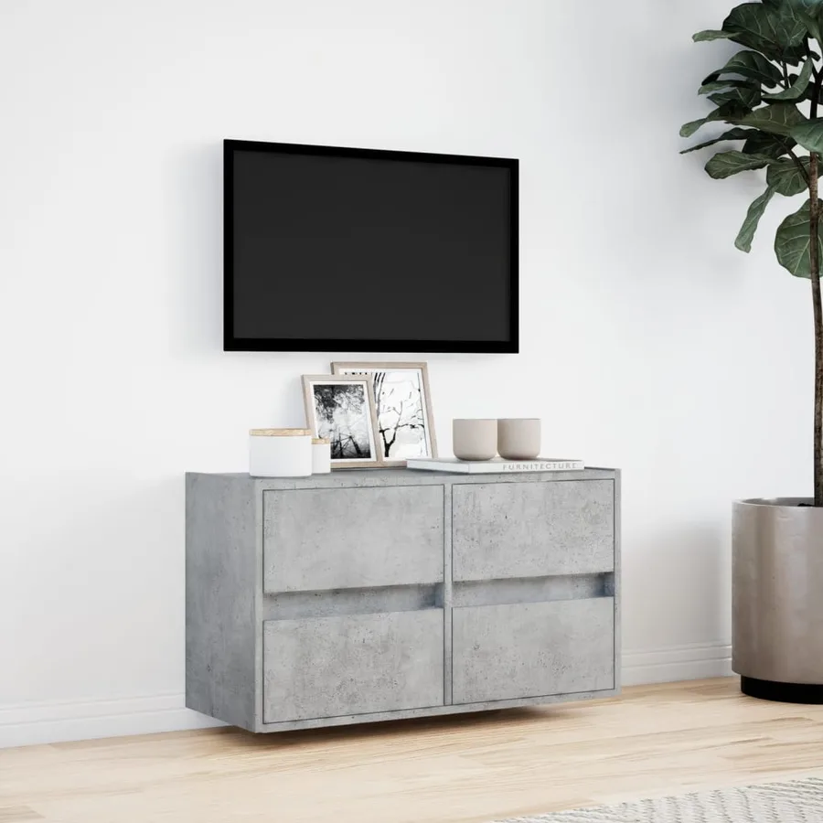 Meuble TV mural avec lumières LED gris béton 80x31x45 cm - 4