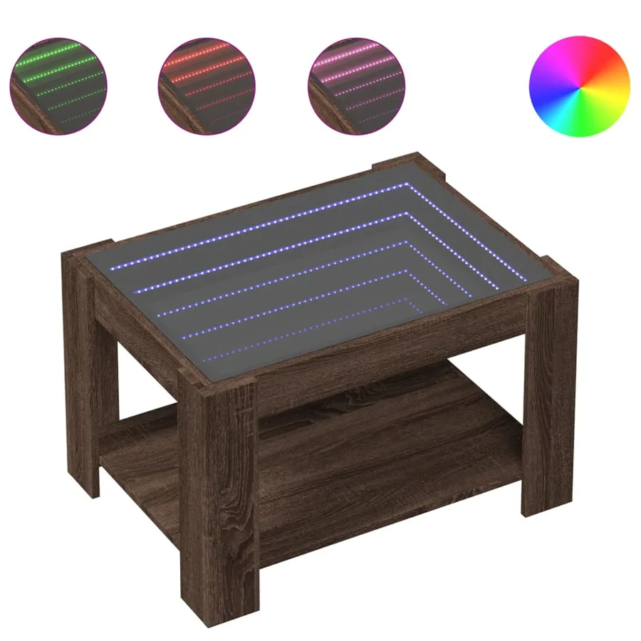 Table basse avec LED chêne marron 73x53x45 cm bois d'ingénierie - 2