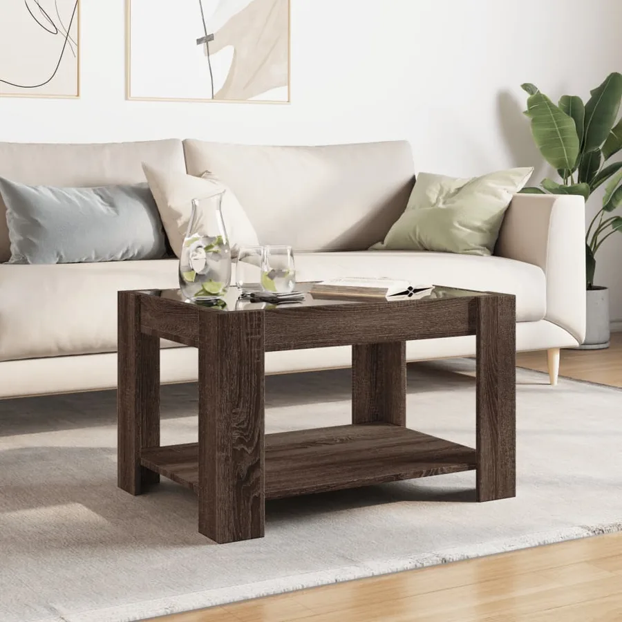 Table basse avec LED chêne marron 73x53x45 cm bois d'ingénierie - 4