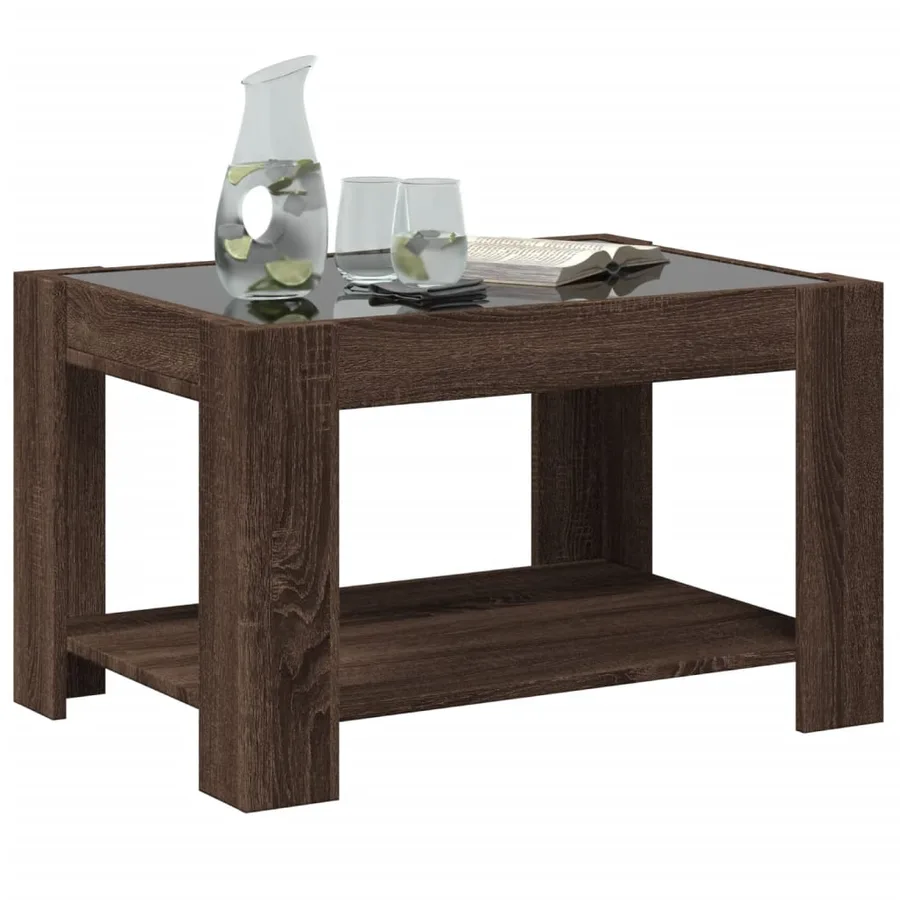 Table basse avec LED chêne marron 73x53x45 cm bois d'ingénierie - 5