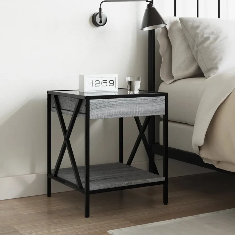Table de chevet avec LED infini sonoma gris 40x40x49 cm - 4