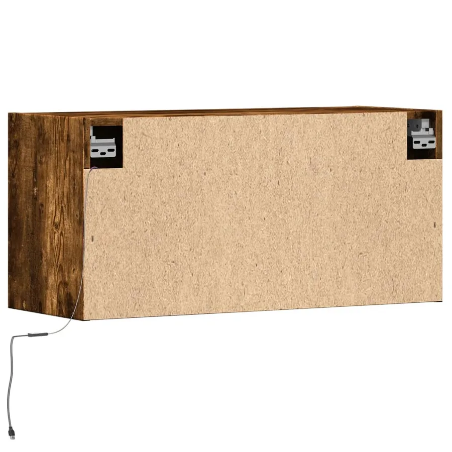 Meuble TV mural avec lumières LED chêne fumé 80x31x35 cm - 8