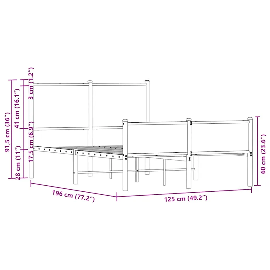 Cadre de lit en métal sans matelas chêne fumé 120x190 cm - 10
