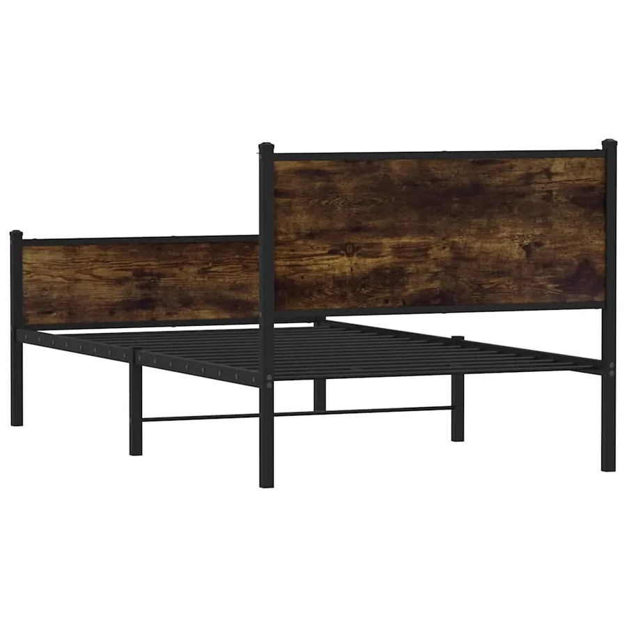 Cadre de lit en métal sans matelas chêne fumé 120x190 cm - 7