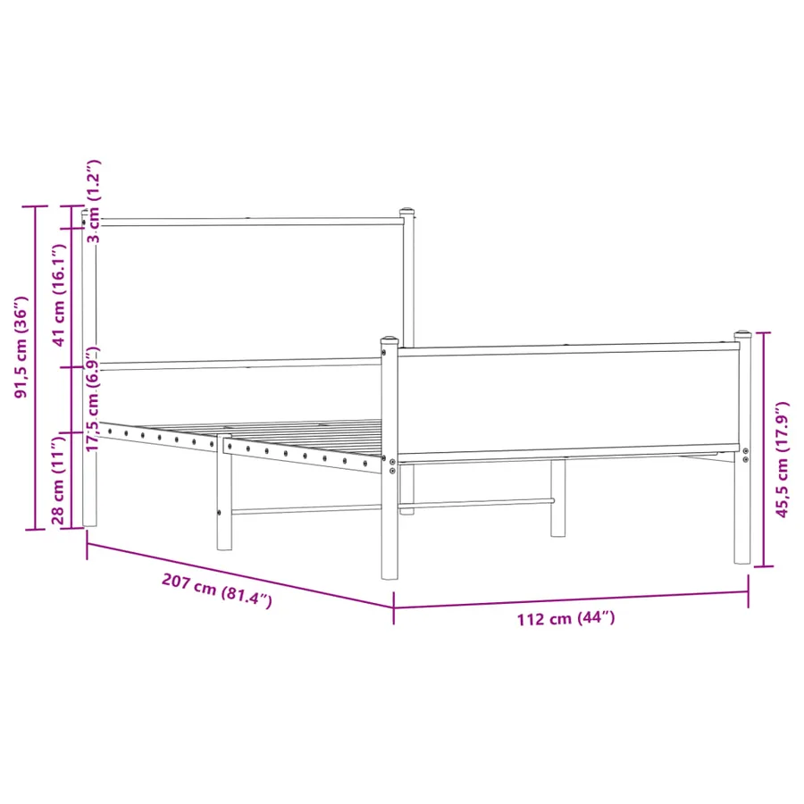 Cadre de lit en métal sans matelas chêne sonoma 107x203 cm - 10