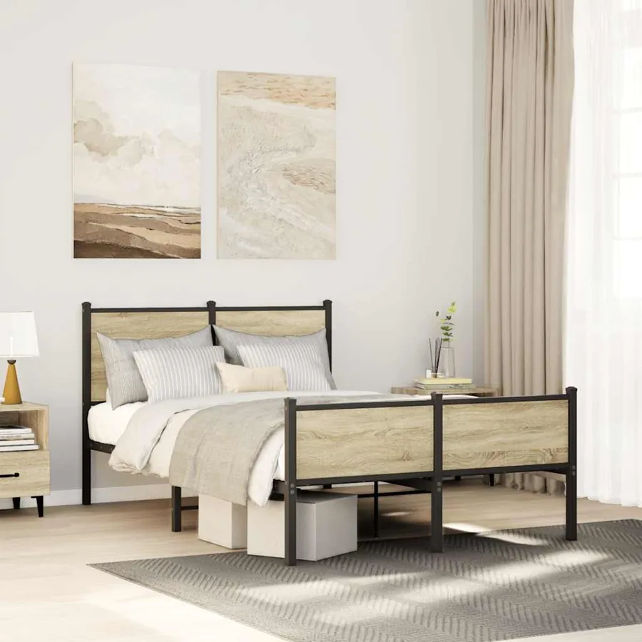 Cadre de lit en métal sans matelas chêne sonoma 120x200 cm